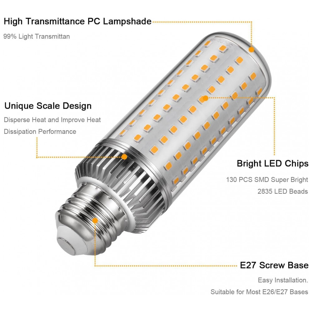 Lâmpada LED Milho E27 20W 180W Equiv. 3000K Branco Quente 2000LM Não Dimável 3 Unidades para Lustre, Arandela e Abajur,USZWBY - Imagem 2