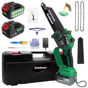 Motossera Elétrica Portátil de 8 Polegadas (2032 cm) Sem Fio e Com 2 Baterias de 4000mAh. Ideal para Trabalhos Leves e Pequenos Cortes. Goldsea