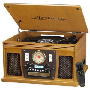 Vitrola Toca Discos com Plataforma 3 Velocidades sem fio 78 RPM 110v VICTROLA VTA 600B OAK Marrom