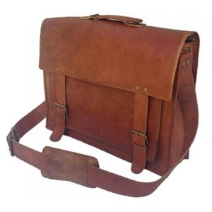 Bolsa Carteiro Masculina Couro de Búfalo para Laptop com 16 Polegadas Komal s Passion Leather Marrom