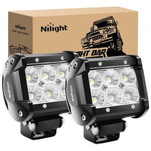 Farol de Milha LED Off Road com 1260 Lúmens e Luz Branca IP68 para Caminhões 12V 24V 18W 2Un Nilight Preto