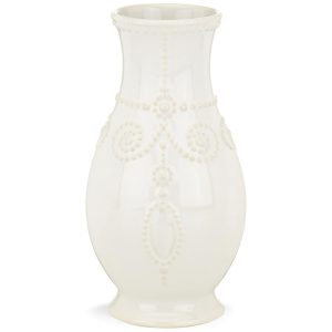 Vaso Canelado de 20 cm em Cerâmica Stoneware Lenox French Perle Branco