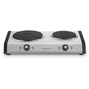 Cooktop Elétrico Portátil com Queimador Duplo Luzes Indicadoras e Controles de Temperatura Ajustáveis ​​Separados de 6 Configurações 110V 1800W Cuisinart CB-60P1 Prata