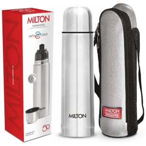 Garrafa Térmica para Água 500mL em Aço Inoxidável Isolada a Vácuo de Parede Dupla com Tampa à Prova de Vazamentos sem BPA e Bolsa Térmica Milton Prata