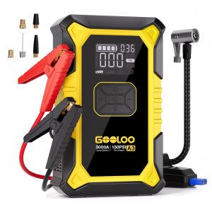 Jump Starter(Aux.de partida) com Compressor GOOLOO A3 Amarelo 3000A 150 PSI Gasolina 9.0L Diesel 6.5L 12V