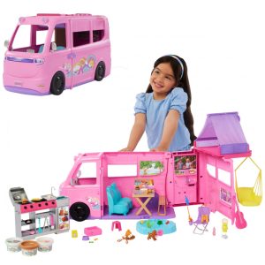 Barbie Dream Camper 2025 com barraca no teto balanço churrasqueira com mudança de cor e mais de 60 acessórios