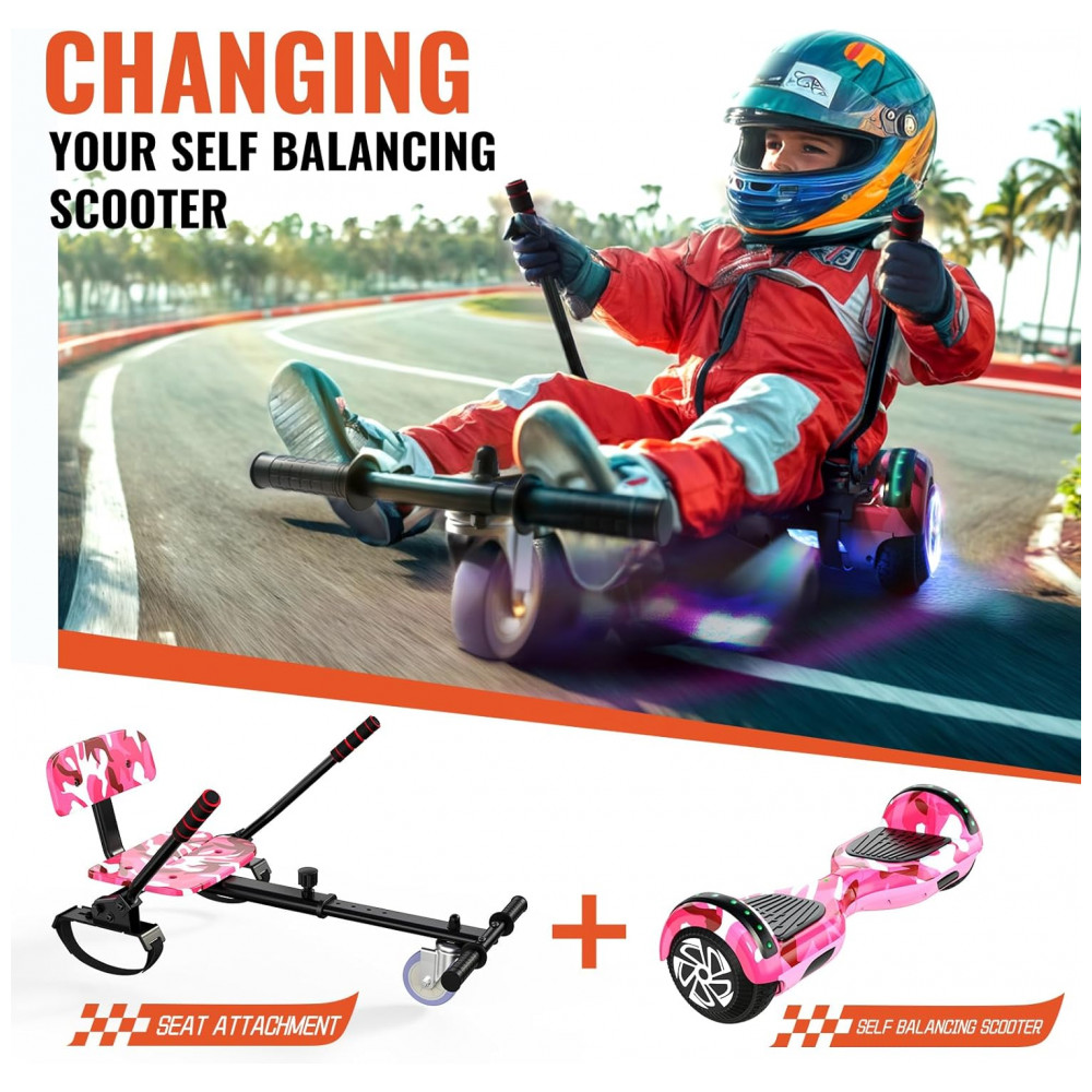 Scooter de Equilíbrio com Assento para Crianças e Adultos, 6,5” e 8,5” com Bluetooth, Luzes LED Coloridas e Kart – Camuflado Rosa - Imagem 2