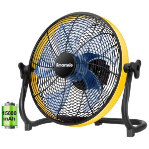 Ventilador de Piso 40 cm com 3 Velocidades Alimentado por Bateria 110V SMARTELE Amarelo