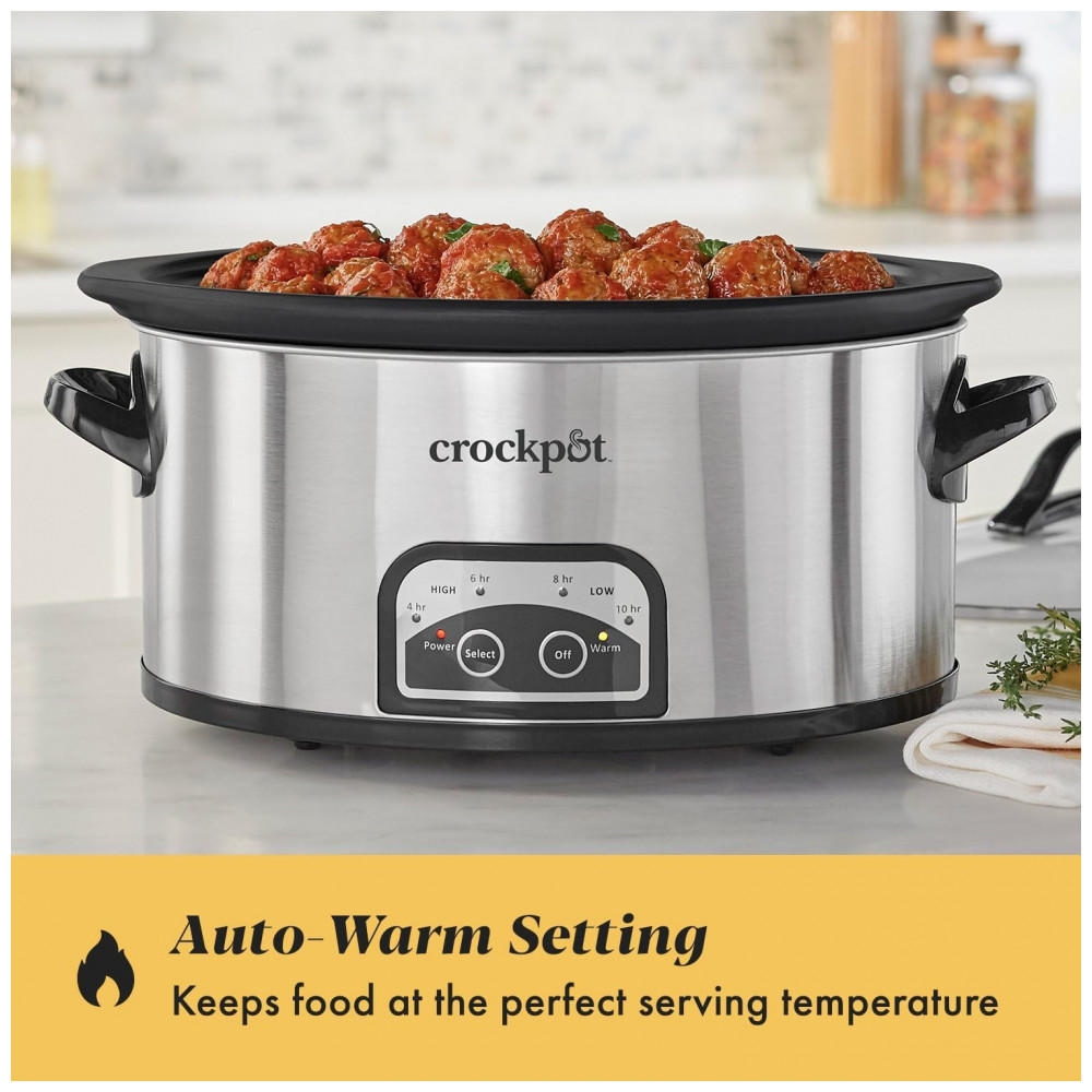 Panela de Cozimento Lento Programável CrockPot de 6 Quartos com Temporizador e Configuração Automática de Aquecimento de Alimentos, Aço Inoxidável 5,68 litros - Imagem 3