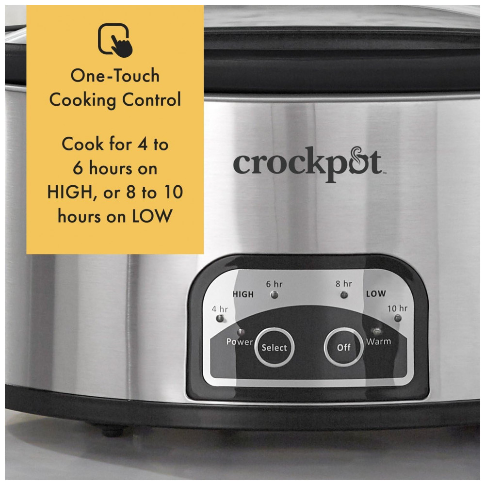 Panela de Cozimento Lento Programável CrockPot de 6 Quartos com Temporizador e Configuração Automática de Aquecimento de Alimentos, Aço Inoxidável 5,68 litros - Imagem 4