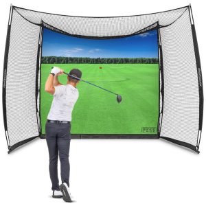 Rede de Treino para Golfe 3m x 24m com Tela de Impacto de Pisagem Realista Simulador não Incluso GoSports Preta