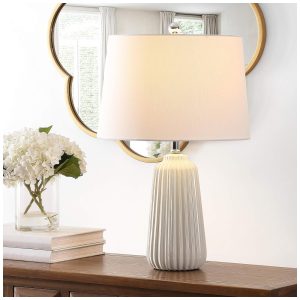 Abajur Luminária de Mesa em Cerâmica Estilo Moderno com 60 cm de Altura para Quarto Sala de Estar e Escritório 110V Safavieh Branca