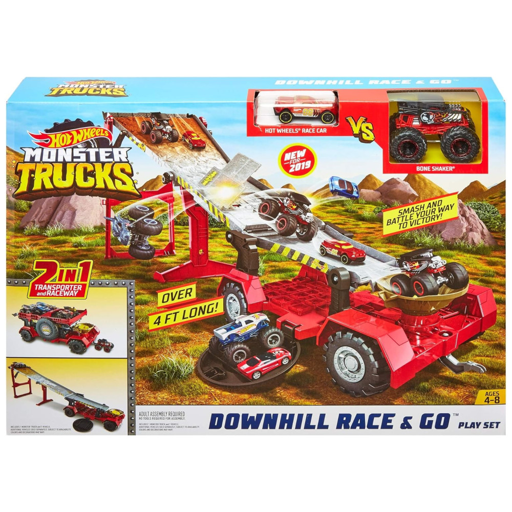 Caminhão Monstro Hot Wheels com Transportador e Pista de Corrida Inclui Bone Shaker em Escala 1:64 Mattel - Imagem 9