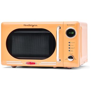 Forno micro-ondas de bancada Nostalgia retrô laranja 700W display digital LED 12 programas trava de segurança infantil 20L 110V