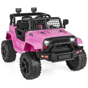 Caminhão Elétrico Infantil Best Choice Products 12V com Controle Remoto dos Pais Suspensão de Molas Luzes de LED e Porta AUX Rosa