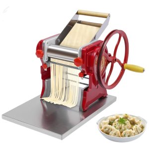 Máquina de Massa Manual Comercial Treliamd em Aço Inoxidável Ajuste de Espessura Cortador para Macarrão Ravioli e Lasanha Vermelho