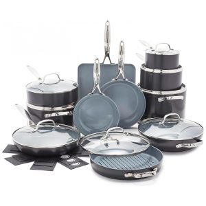 Conjunto de Panelas e Frigideiras Antiaderentes em Cerâmica 22 Peças GreenPan Rio Cinza