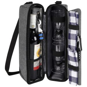 Bolsa Térmica para Vinhos ALLCAMP com Compartimento Refrigerado - Conjunto de Piquenique incluindo Duas Louças - Cinza