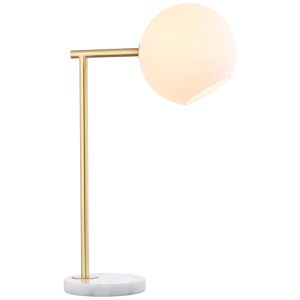 Abajur Luminária de Mesa Estilo Contemporâneo e Moderno com 52 cm de Altura para Quarto Sala de Estar e Escritório 110V 40W JONATHAN Y Dourado e Branco