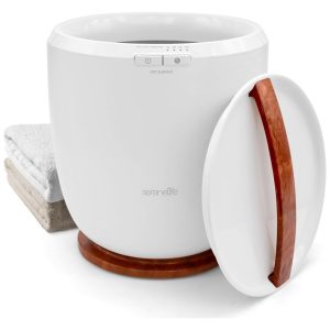 Aquecedor de Toalha Elétrico com Fragrância Personalizada Desligamento Automático para 1 Toalha Grande ou Roupão 110V 210W SereneLife Branco e Marrom Cereja