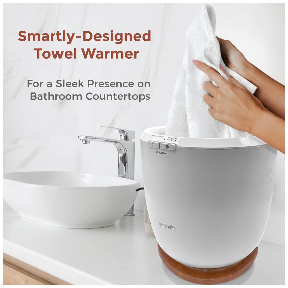 Aquecedor de Toalha Elétrico com Fragrância Personalizada Desligamento Automático para 1 Toalha Grande ou Roupão 110V 210W SereneLife Branco e Marrom Cereja - Imagem 7