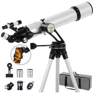 Telescópio de 90mm Diâmetro e 700mm com Base de Montagem Vertisteel AZ Altamente Ajustável Ideal para Adultos Astrônomos e Crianças Koolpte.