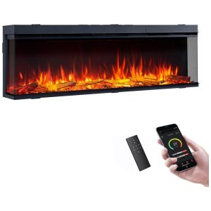 Lareira Elétrica Inteligente Legend Flame 150m com Inserção Embutida Visualização de 123 Ângulos Aquecedor 750W/1500W Múltiplas Cores de Chamas Compatível com Alexa e Google