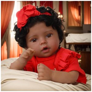Bebê  Recém-Nascido NewbornSCOM Menina 51 cm Corpo Macio Olhos Abertos Macacão Vermelho - Boneca de Bebê Realista