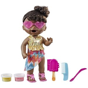 Boneca Sunshine Lanches com Tema de Verão Molde de Picolé Come e Faz Cocô para Crianças Acima de 3 Anos Baby Alive Cabelo Preto