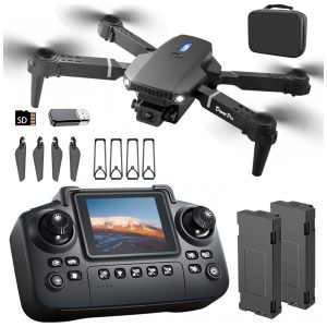 Drone E88 com Controlador de Tela Cartão SD Mini Drone Dobrável para Iniciantes 2 Baterias Voos com Voltas de 360 Graus Elecci