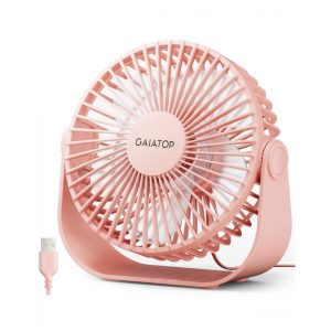 Ventilador de Mesa USB Gaiatop Rosa 14 cm 3 Velocidades até 48 m/s 2500 RPM Rotação 90° Silencioso 40 dB 5 Lâminas Modelo TF55B 5V (DC)