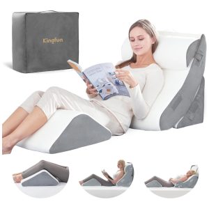 Conjunto de Travesseiros Ortopédicos 4 Pcs Pós-Cirurgia Espuma de Memória Suporte Ajustável para Pernas e Costas Kingfun Branco e Cinza