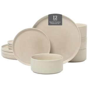 Conjunto de Jantar em Cerâmica Gibson Elite Solana Coast 12 Peças para 4 Pessoas - Branco Creme - Moderno e Elegante