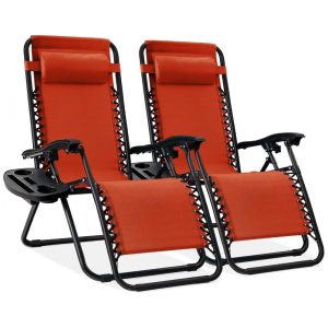 Cadeiras Reclináveis de Gravidade Zero em Aço com Encosto Ajustável Set de 2 com Almofadas e BandejasBest Choice Products