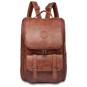 Mochila Vintage de Couro Vegano A prova dágua para Laptop LOTCAIN Marrom