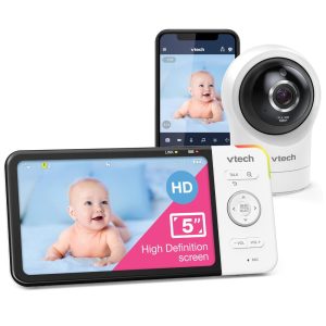 Babá Eletrônica com Acesso Remoto WiFi Tela HD 720P Visão Noturna Sons Suaves Sensor de Temperatura e Mais VTech RM5764HD