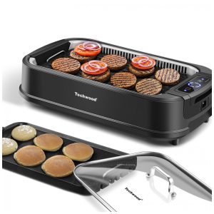 Techwood Churrasqueira Elétrica Portátil serve 5 Porções com Painel de Controle 110V 1500W Preto