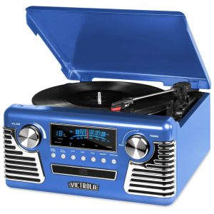 Retro Toca Discos 3 Velocidades e Gravador etooth VICTROLA V50 200 Blu Azul