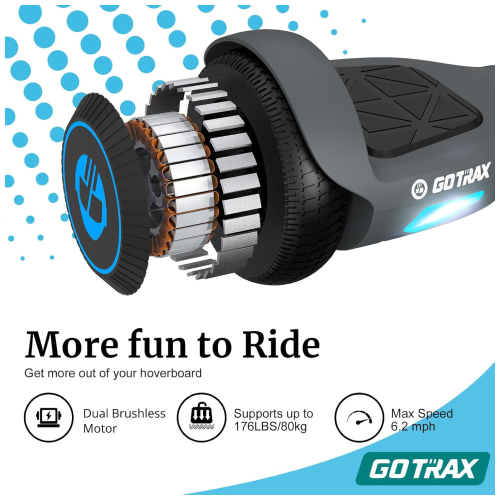 Hoverboard com Farol de LED, Velocidade de 9km/h e Alcance até 6 km, para Crianças e Adolescentes até 80 kg, 110V 200W, Gotrax EDGE, Cinza - Imagem 5