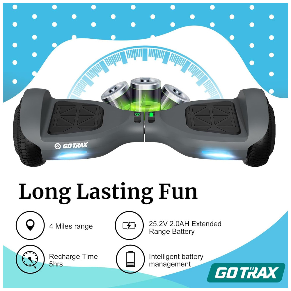 Hoverboard com Farol de LED, Velocidade de 9km/h e Alcance até 6 km, para Crianças e Adolescentes até 80 kg, 110V 200W, Gotrax EDGE, Cinza - Imagem 6