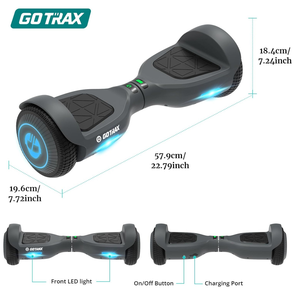 Hoverboard com Farol de LED, Velocidade de 9km/h e Alcance até 6 km, para Crianças e Adolescentes até 80 kg, 110V 200W, Gotrax EDGE, Cinza - Imagem 7