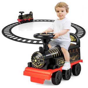 Trem Elétrico Infantil a Bateria 6V com Luzes e Sons Apoios para Pés Retrátil OLAKIDS Retrô