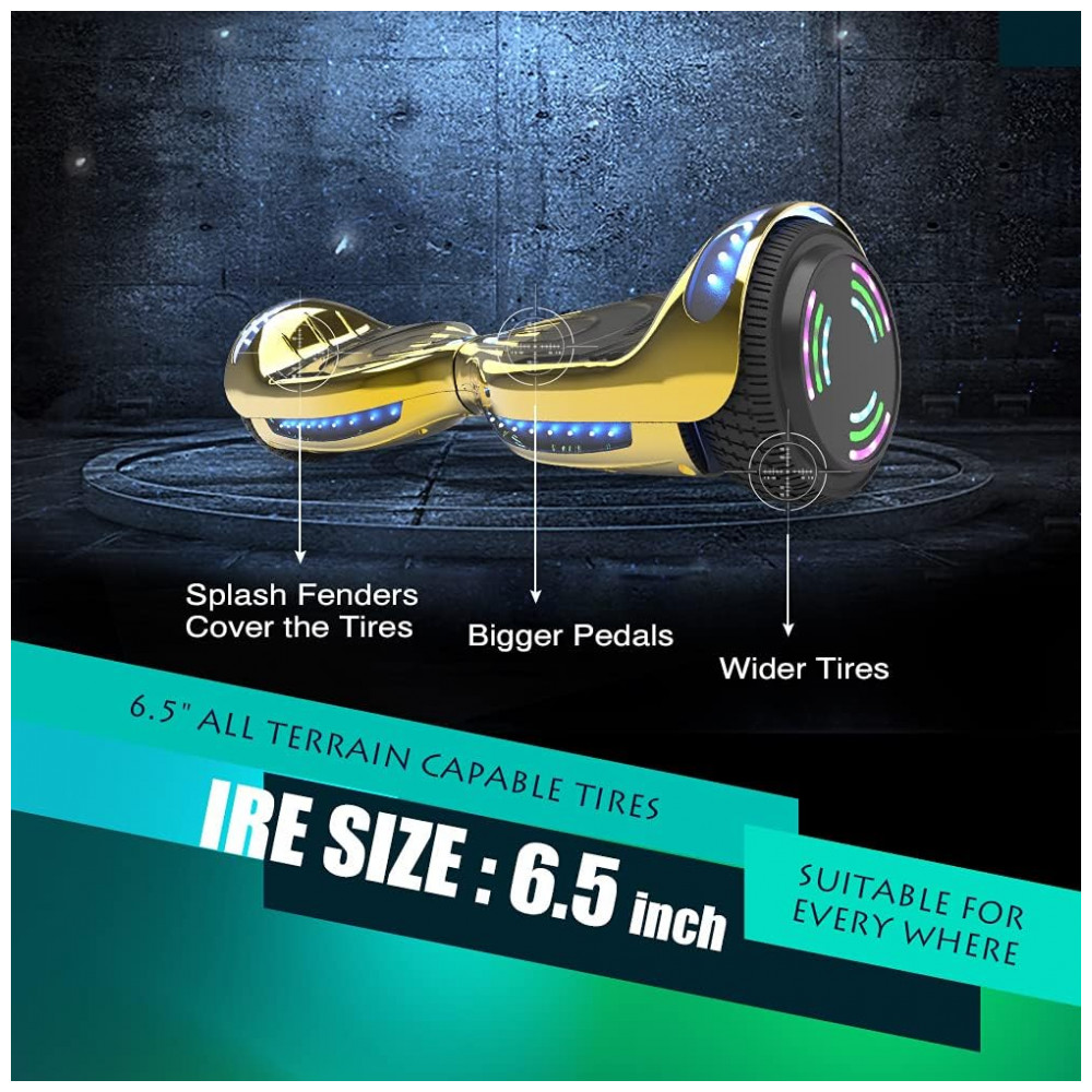 Hoverboard Certified HS2.01 Bluetooth Flash Wheel com Roda de LED Patinete Elétrico Auto Balanceador Cromado Dourado - Imagem 2