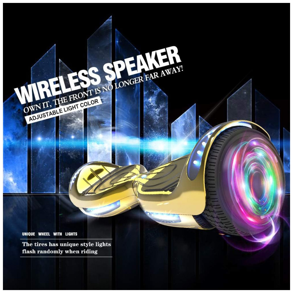 Hoverboard Certified HS2.01 Bluetooth Flash Wheel com Roda de LED Patinete Elétrico Auto Balanceador Cromado Dourado - Imagem 3