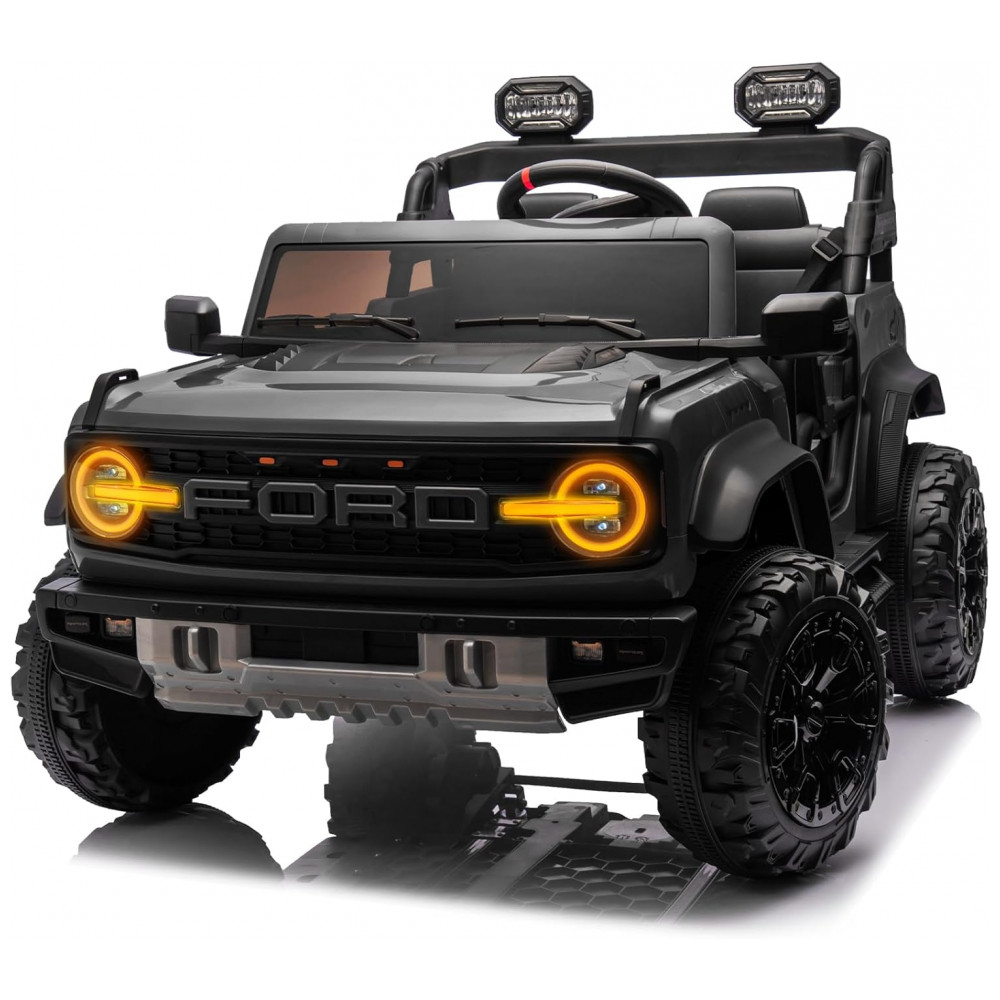 Carrinho Elétrico Licenciado Infantil 2 Lugares 24V, Ford Bronco Raptor 4x4, 2 Motores 90W, Bluetooth, Suspensão 4 Rodas, Controle Remoto, YOFE, Preto