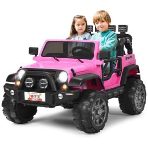 Carro Elétrico Infantil Off Road a Bateria 12V com Luz LED Músicas Suspensão de Mola 3 Velocidades HONEY JOY Rosa