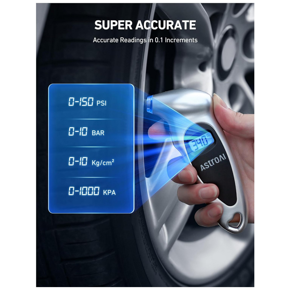 Calibrador de Pressão de Pneus Digital AstroAI de 0150PSI Preciso em Incrementos de 0,1, 4 Unidades para Carro, Caminhão e Bicicleta com Tela LCD - Imagem 6