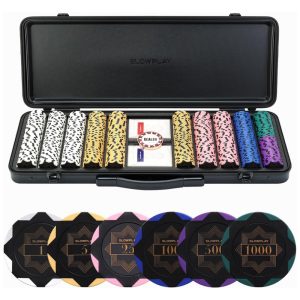Maleta de Poker com Detalhes em Couro e 500 Fichas Numeradas para Texas Holdem 14g SLOWPLAY Preta