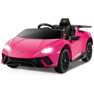 Carro Elétrico Infantil Licenciado Lamborghini Huracan OLAKIDS Rosa 12V com Controle Remoto 2 Velocidades Suspensão Bluetooth e USB