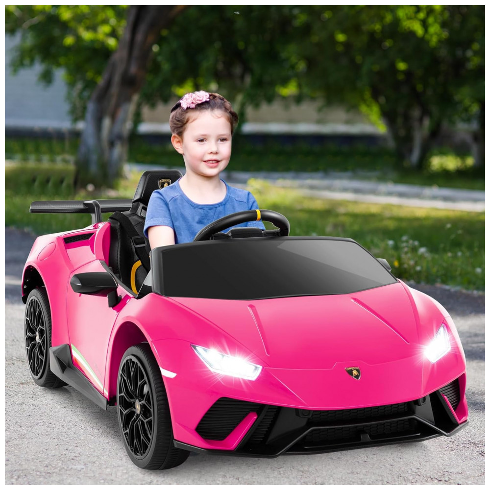 Carro Elétrico Infantil Licenciado Lamborghini Huracan OLAKIDS Rosa 12V com Controle Remoto 2 Velocidades Suspensão Bluetooth e USB - Imagem 2